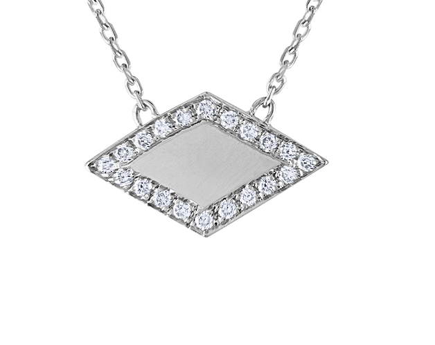 Exquisite Rhombus Diamond Necklace, 14K White Gold Minimal Statement Beauty, Unique 14K White Gold Diamond Necklace Handmade 