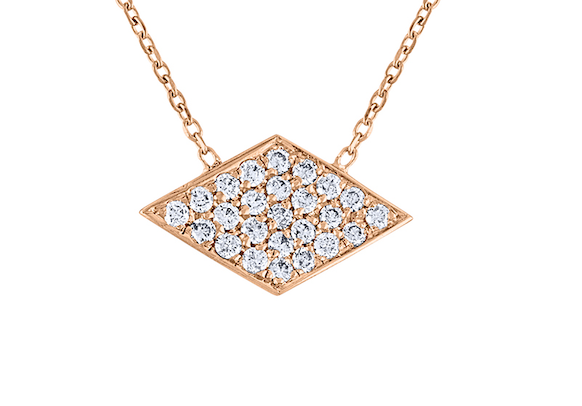 Exquisite Pave Diamond  Rhombus Necklace, 14K Rose Gold Sideway Diamond Argyle Necklace, Unique Hand Crafted 14K Rose Gold Diamond Necklace 