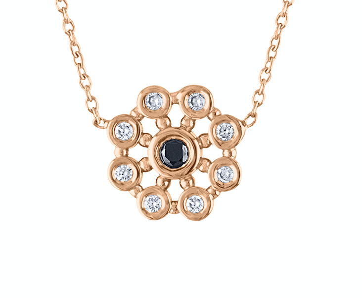 Exquisite Diamond Rose Gold Statement Necklace, 14K Rose Gold Black Diamond Pendant , Unique Stardust Signature Necklace