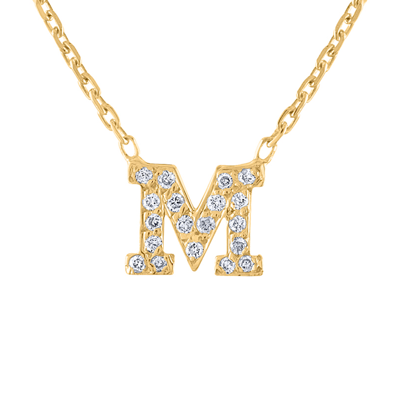 14K Diamond Gold Initial Necklace, Yellow Gold Diamond Letter Necklace,  Diamond Personalized Necklace