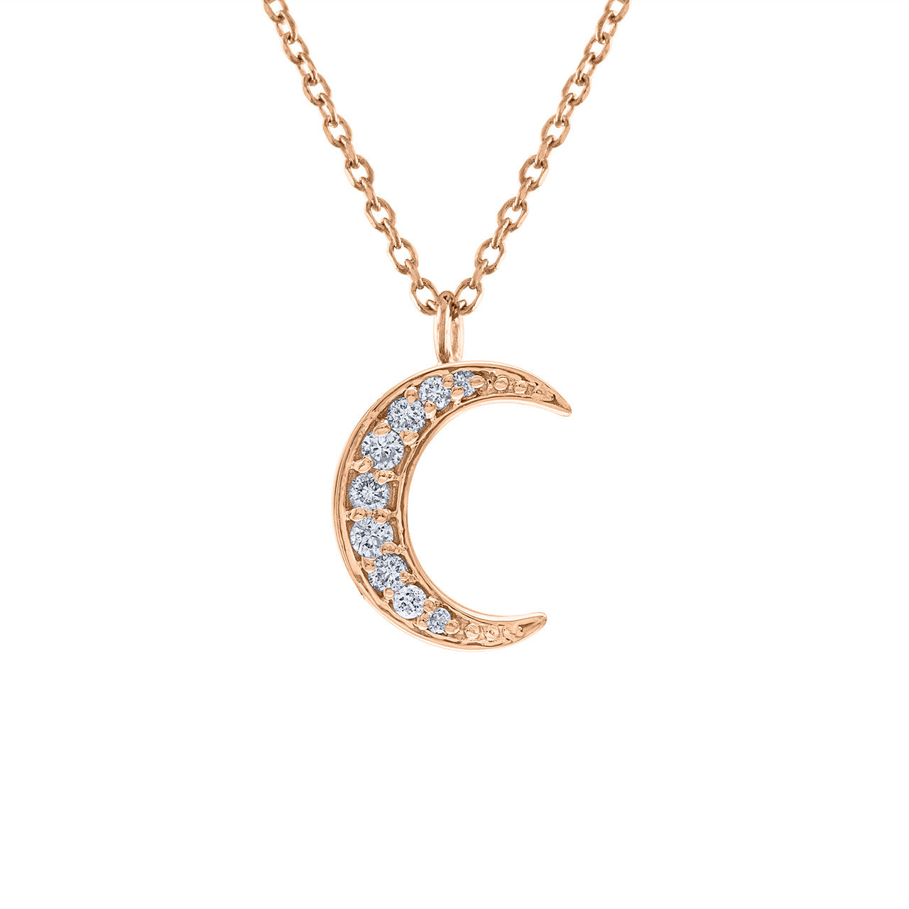 14K Rose Gold Diamond Crescent Necklace, Diamond Moon Pendant, Diamond Moon Necklace 14K Rose Gold, Hand Made Gold Pave Moon Necklace , Gift