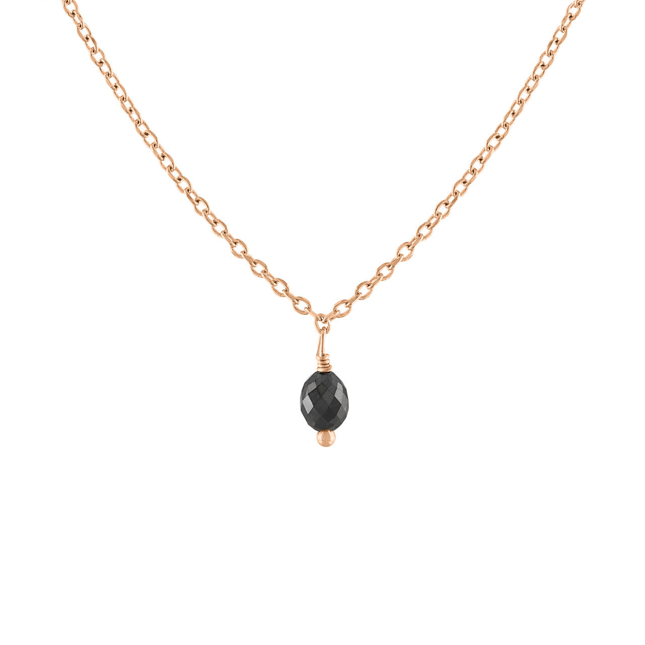 14K Rose Gold Black Briolette Diamond Necklace, Diamond Solitaire Necklace, Black Diamond Necklace, Rose Gold Black Diamond Necklace .10 CT