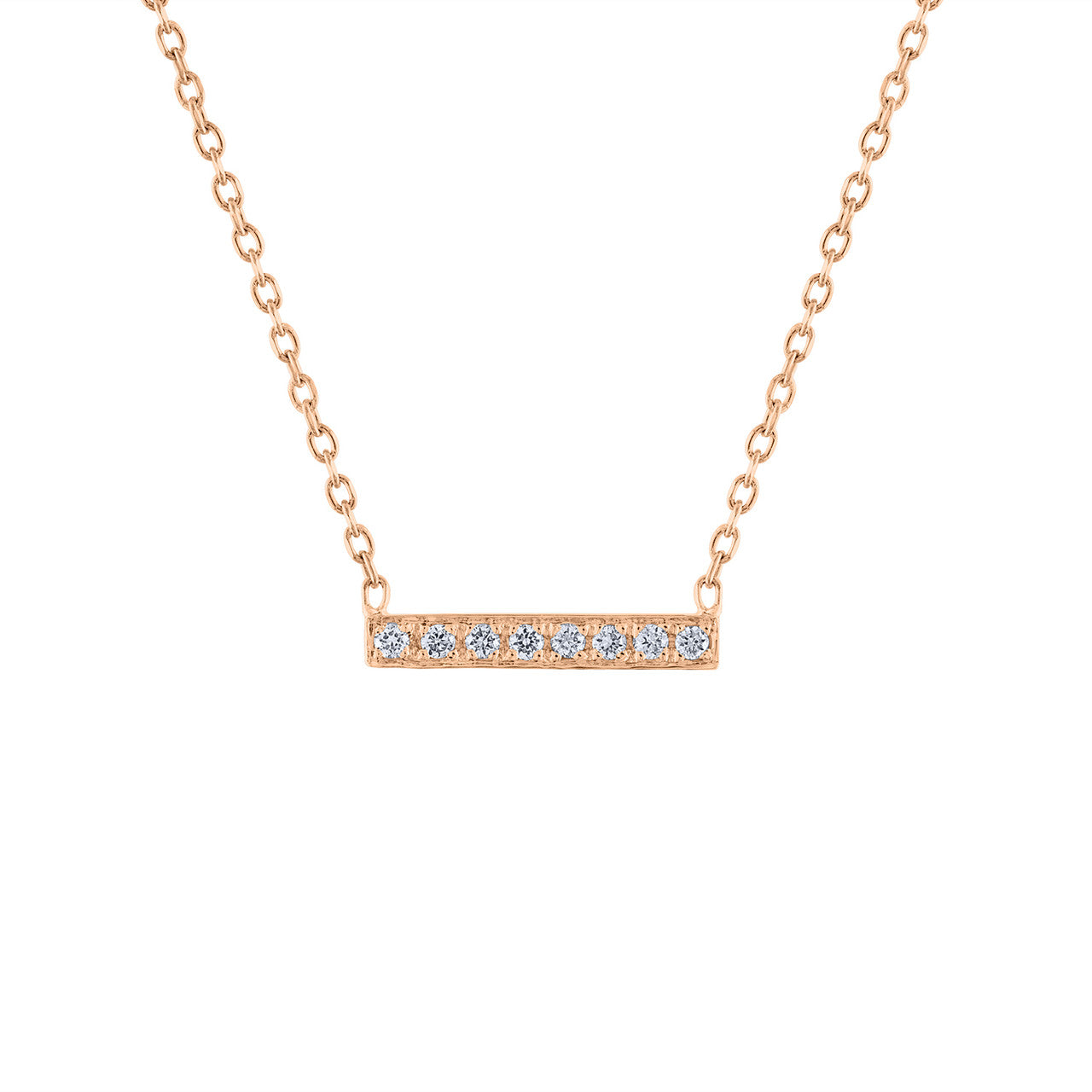 14K Rose Gold Short Micro Pave Diamond Bar Necklace, 14K Gold Diamond Necklace, Small Bar Necklace, Layering Necklace Hand Made Rose Gold