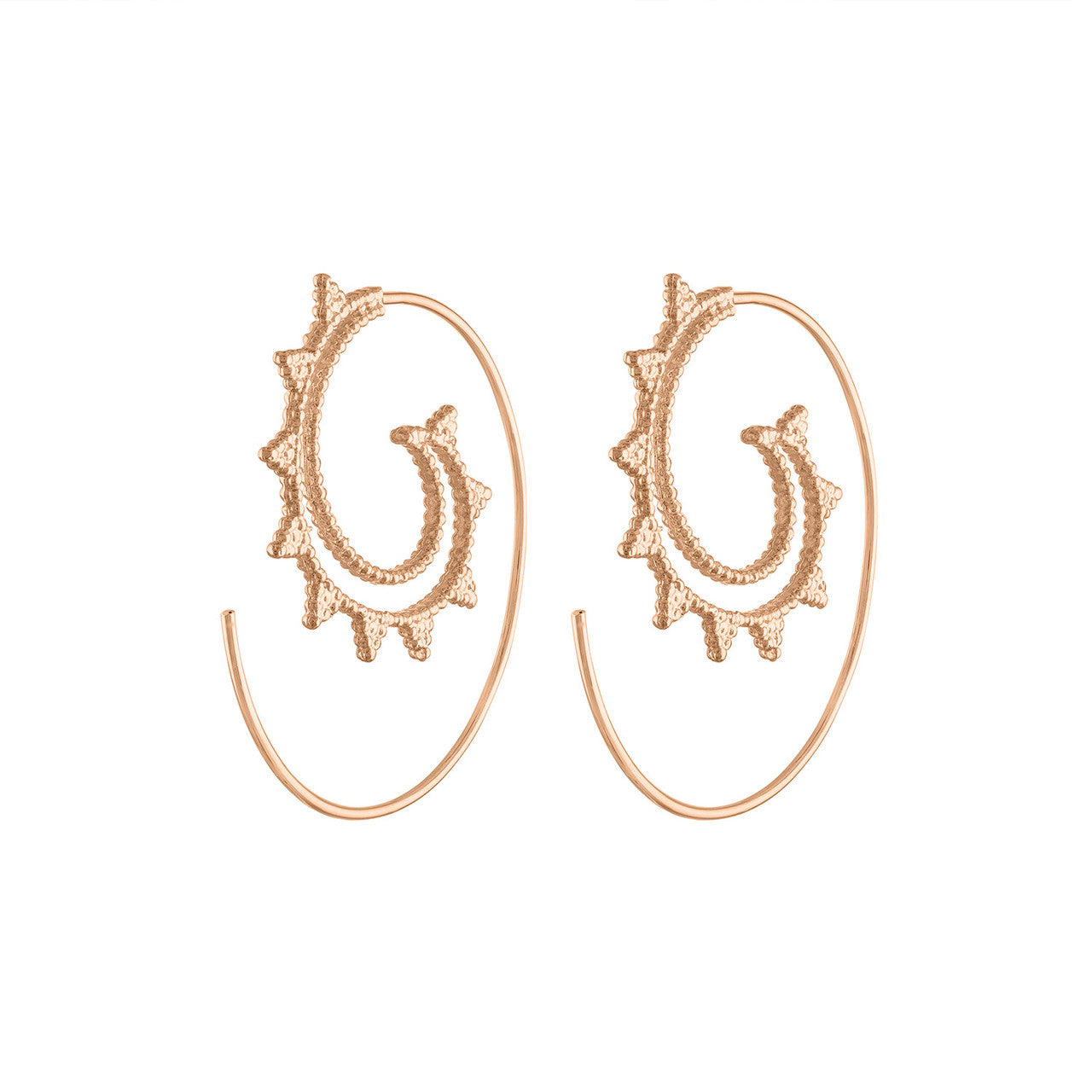 Unique 14K Rose Gold Tibetan Hoop Earring, Exquisite Spiral Rose Gold Hoop Earring, Tribal Rose Gold Earring