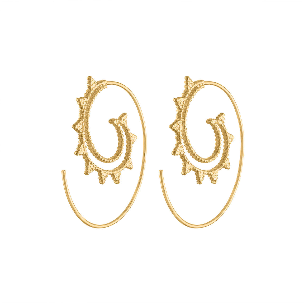 Unique 14K Yellow Gold Tibetan Hoop Earrings, Spiral Yellow Gold Hoop Earrings, Exquisite Tribal Yellow Gold Earrings, Yellow Gold Designer Hoop Earrings