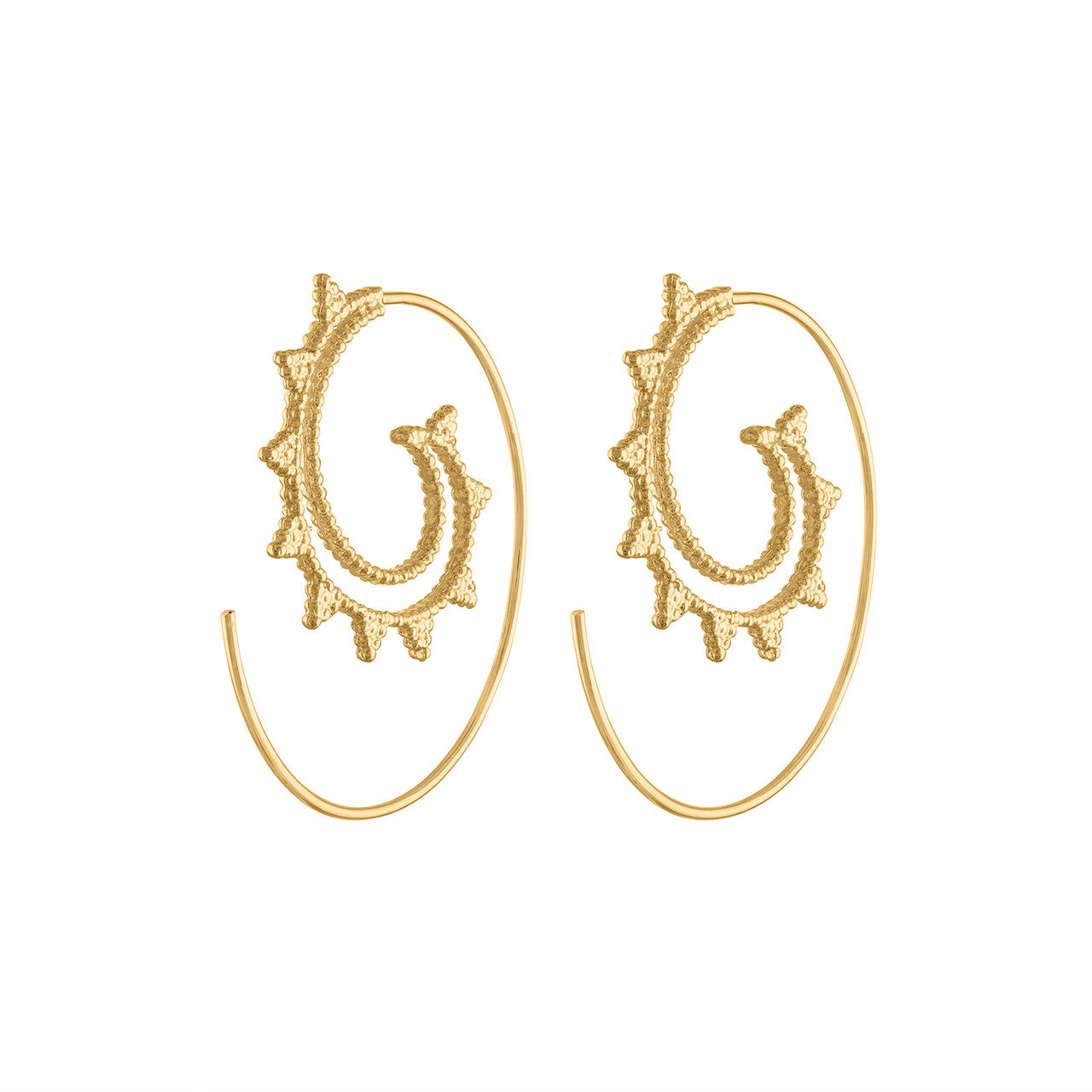 14K Yellow Gold Tibetan Hoop Earring, Spiral Gold Hoop Earring, Tribal Gold Earring, Yellow Gold Designer Hoop Earring, Gift For Her