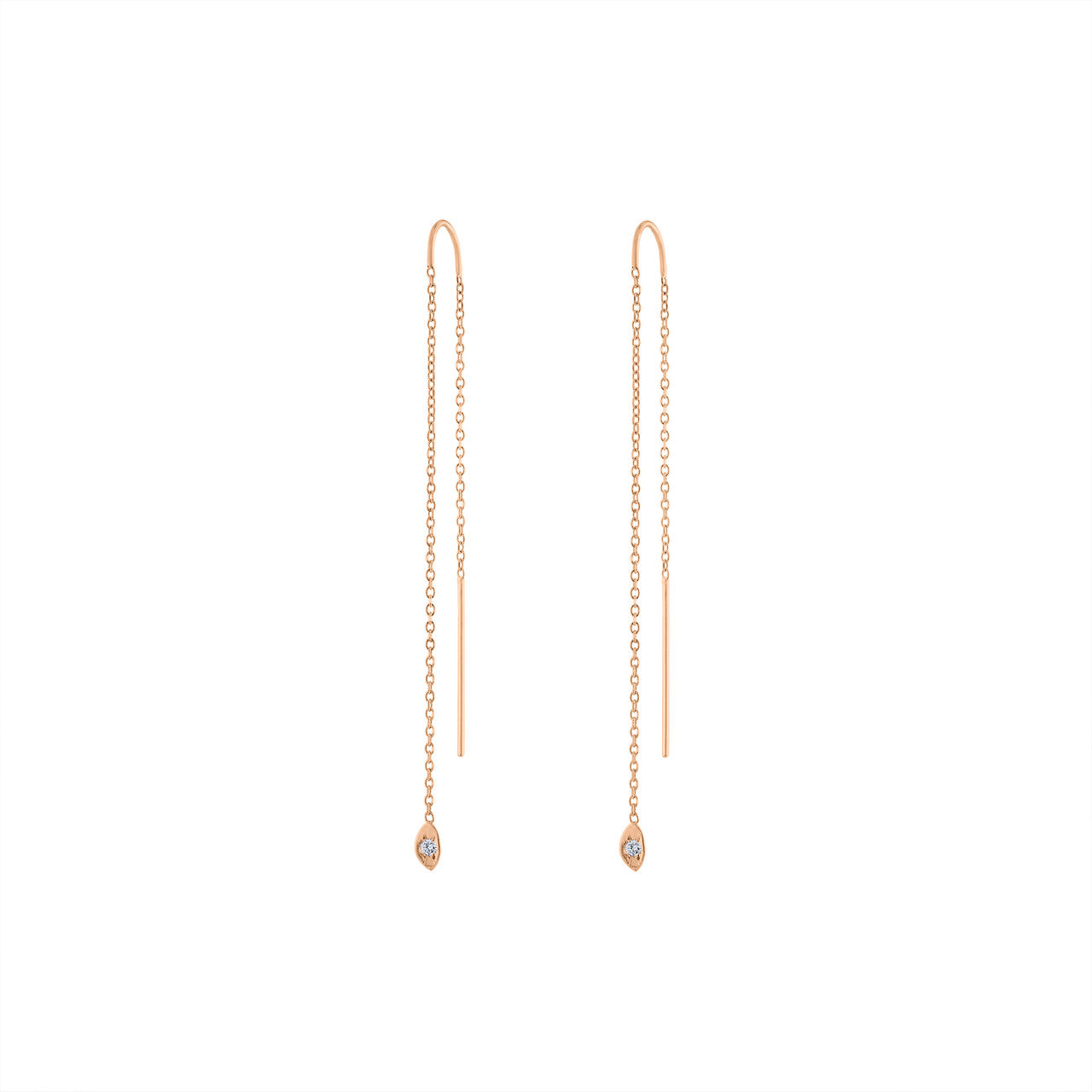 14K Rose Gold Diamond Threader Earring, Solid Gold Threader Earring, Diamond Chain Threader Earring Hand Made