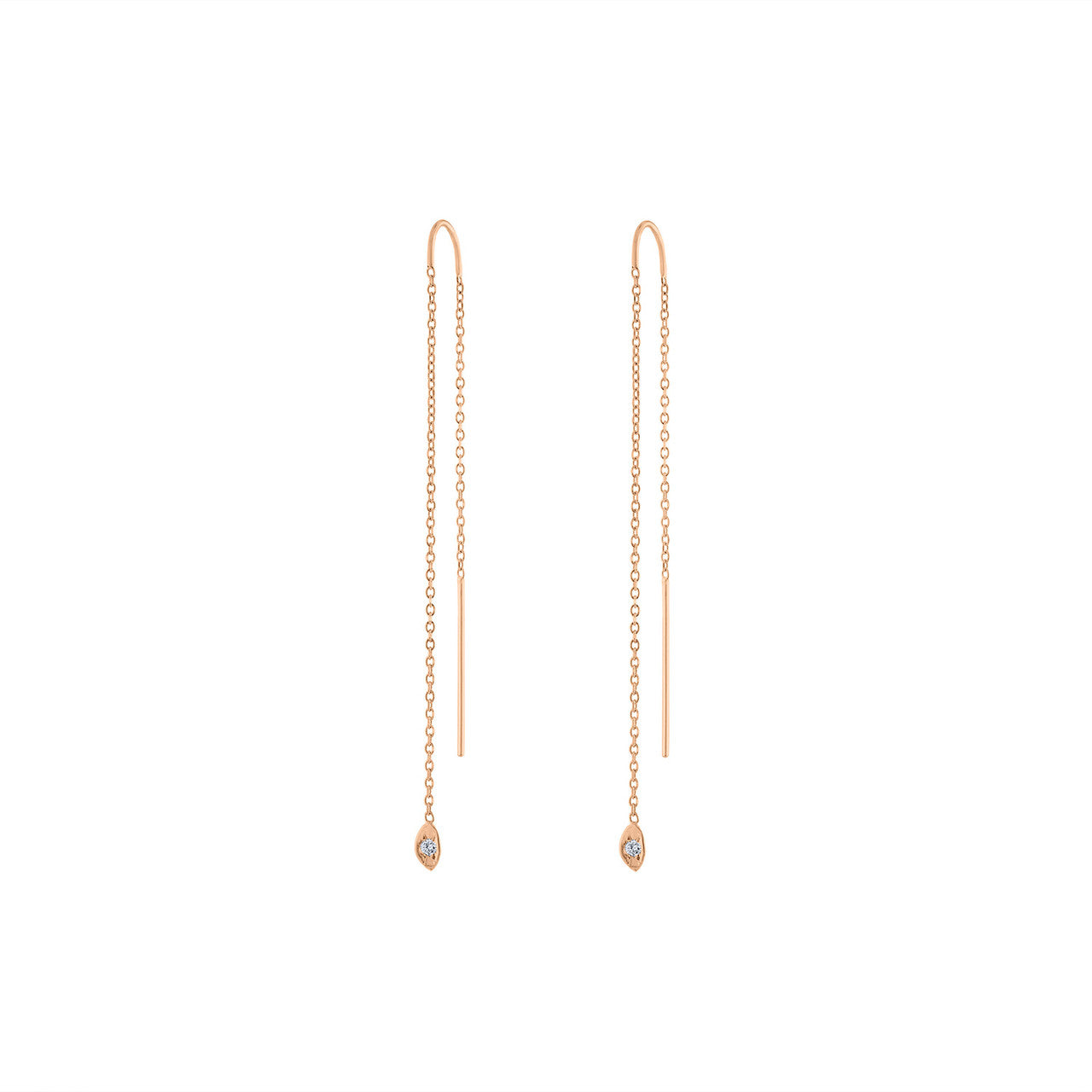 14K Yellow Gold Diamond Threader Earring, Solid Gold Threader Earring, Diamond Chain Threader Earring Hand Made