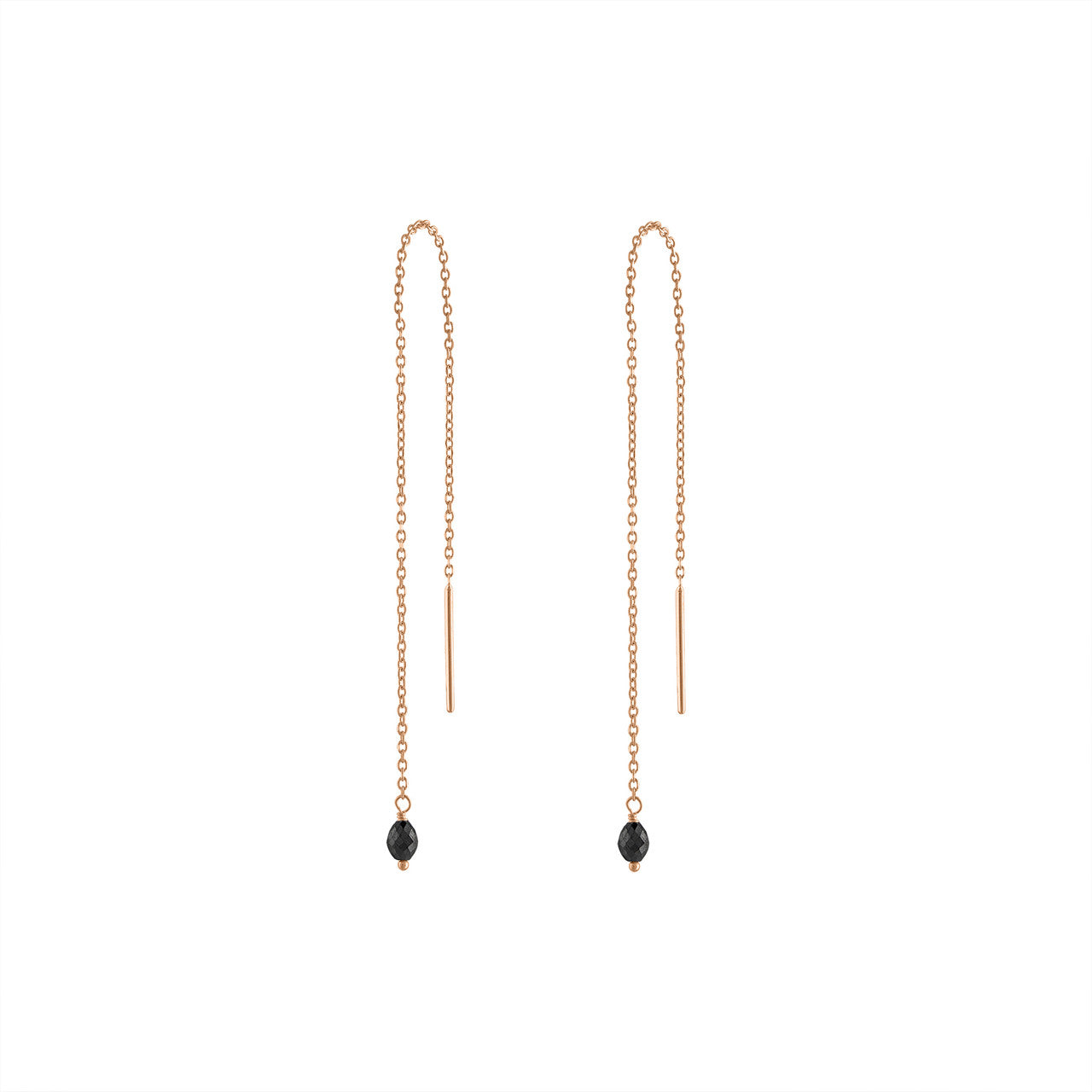 14K Rose Gold Black Diamond Threader Earring, Wire Threader Earring, Rose Gold Chain Threader Earring, Rose Gold Black Diamond Drop Earring