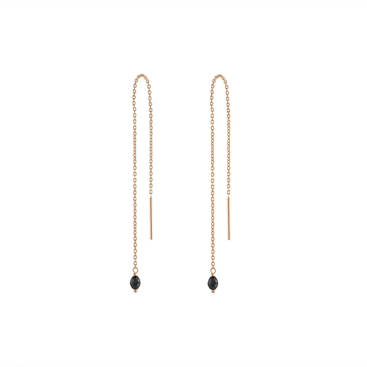 14K Rose Gold Black Diamond Threader Earring, Wire Threader Earring, Rose Gold Chain Threader Earring, Rose Gold Black Diamond Drop Earring