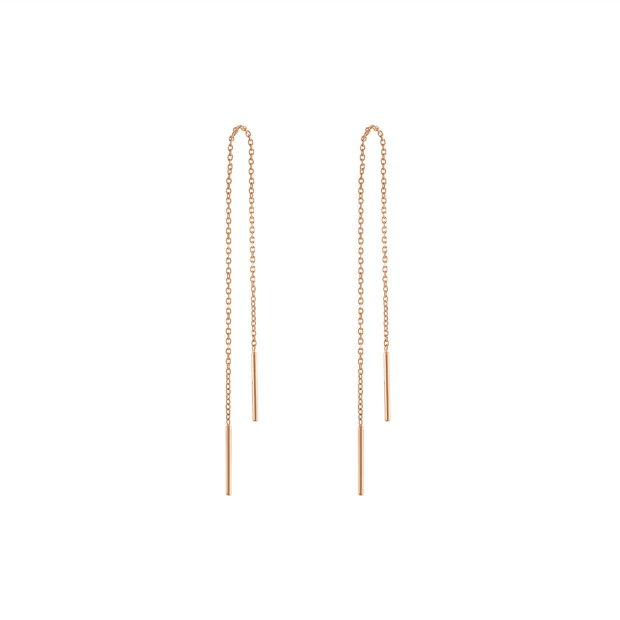 14K Rose Gold Threader Earrings, Solid Rose Gold Wire Threader Earrings, Rose Gold Chain Earrings