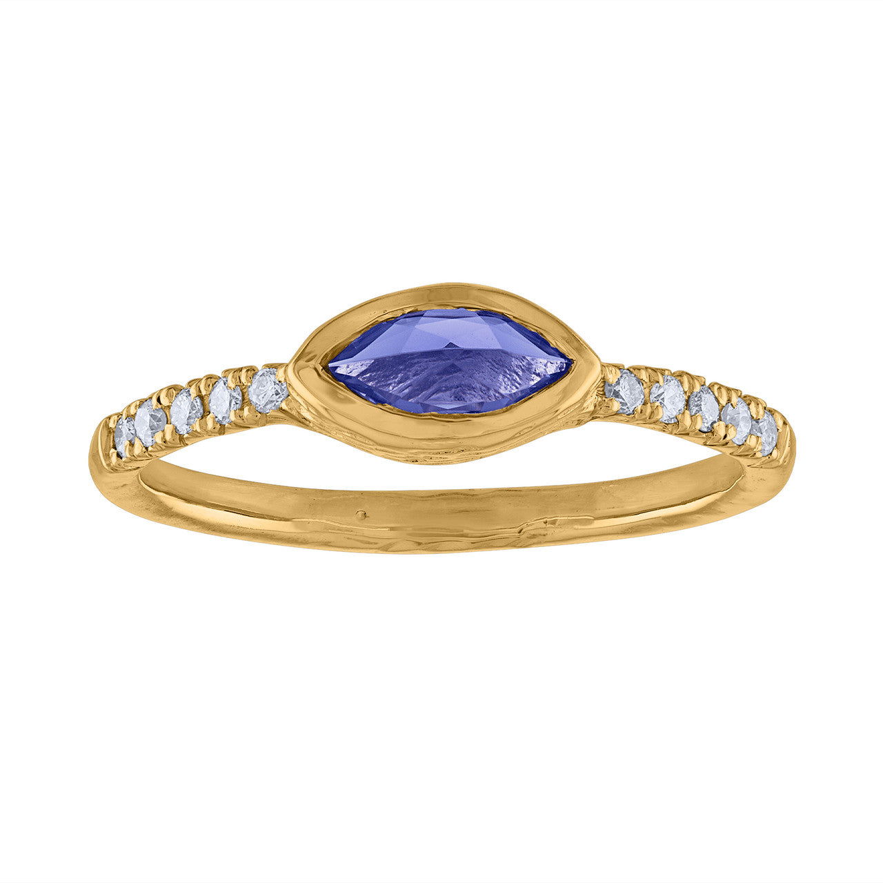 14K Yellow Gold Diamond & Tanzanite Anniversary Engagement Ring, Marquee Tanzanite  Stackable Ring, Yellow Gold Diamond Ring, Gift For Her