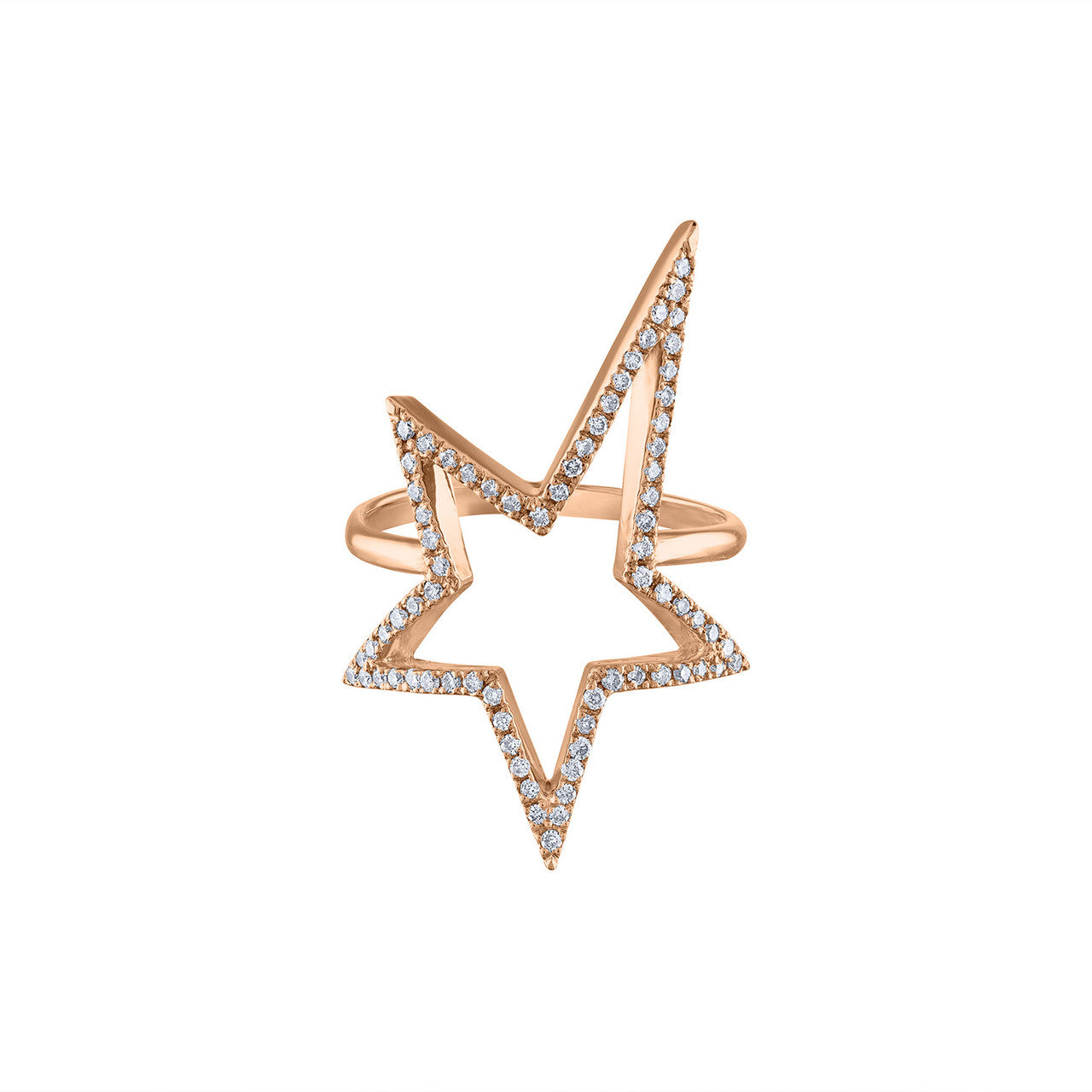 14K Rose Gold Diamond Ring, Solid Rose  Gold 14K Diamond Rock Star Ring, Diamond Cocktail Ring, Diamond Pave Star Ring, Hand Made Ring 14K