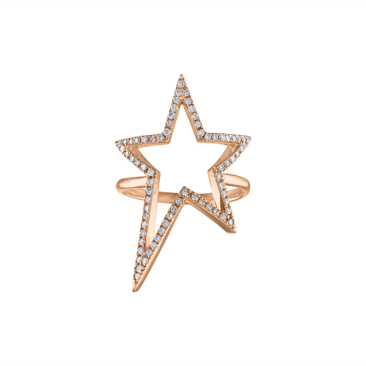 14K Rose Gold Diamond Ring, Solid Rose  Gold 14K Diamond Rock Star Ring, Diamond Cocktail Ring, Diamond Pave Star Ring, Hand Made Ring 14K