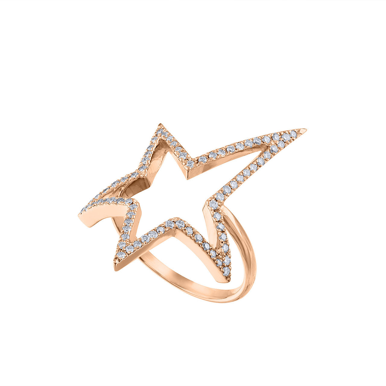 14K Rose Gold Diamond Ring, Solid Rose  Gold 14K Diamond Rock Star Ring, Diamond Cocktail Ring, Diamond Pave Star Ring, Hand Made Ring 14K