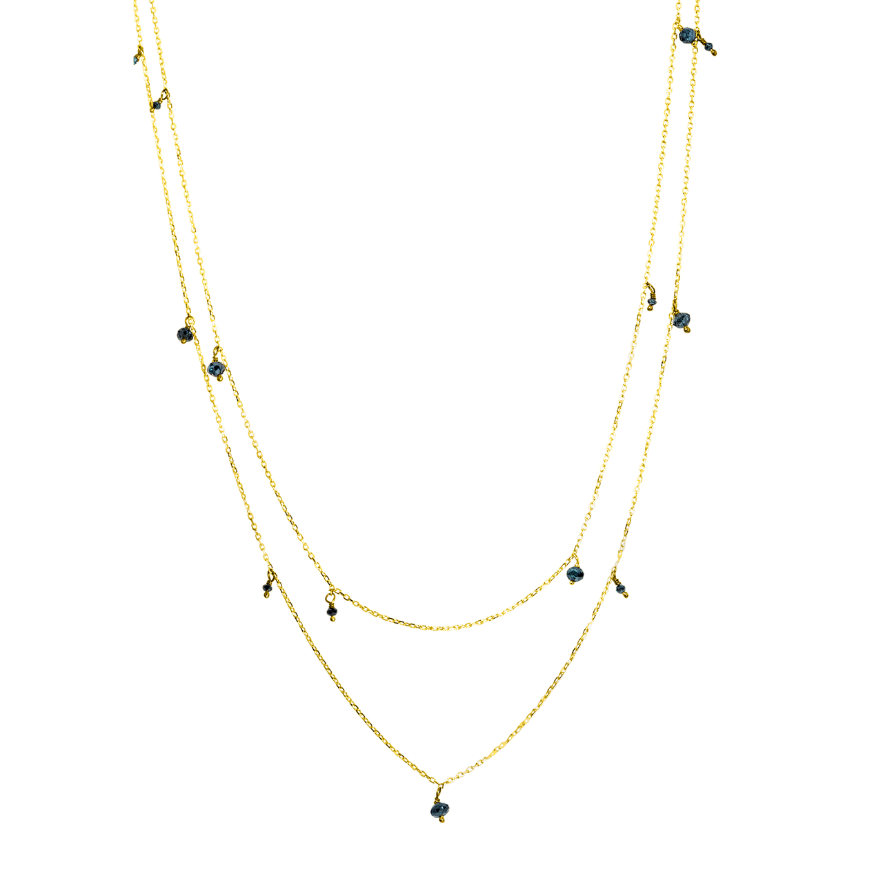 14K Yellow Gold Fancy Blue Diamond Accent Chain, Blue Diamond  Layering Necklace, Diamond Long Layering Necklace