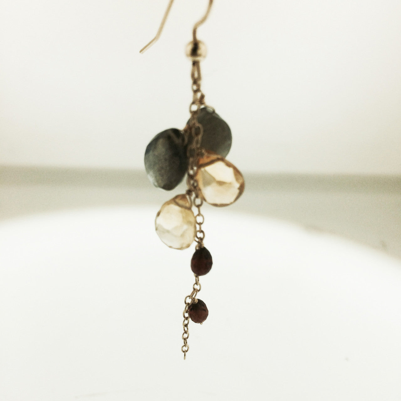 14K Yellow gold Gemstone Cascade Earring, Labradorite Citrine & Garnet Cascade Earring, Statement Cascade Gemstone Earring Hand Made 