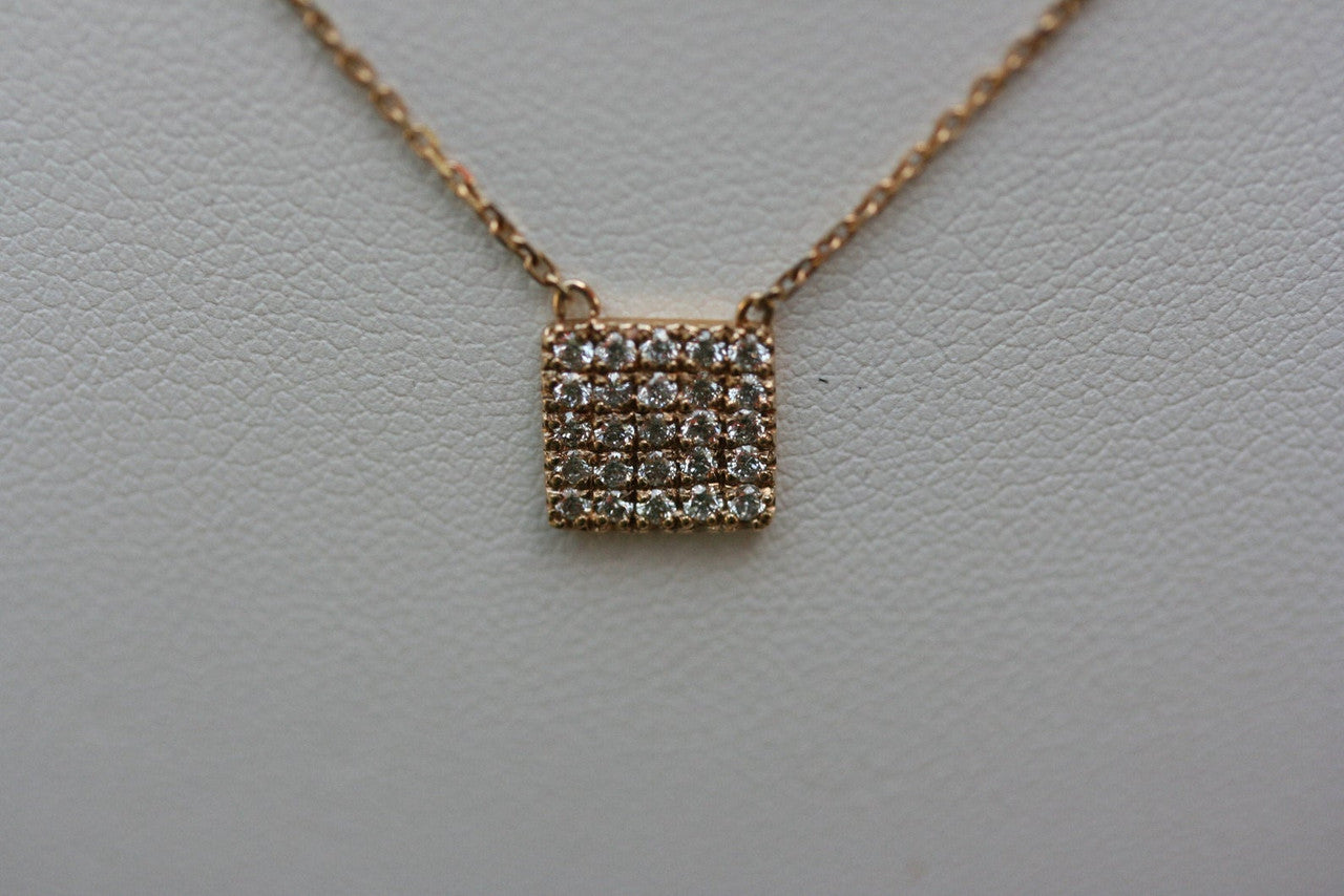 Chiclet Diamond Necklace, 14K Yellow Gold Square Diamond necklace, 14K Yellow Gold Diamond Pendant Hand Made,  0.30 Ct Diamond Necklace