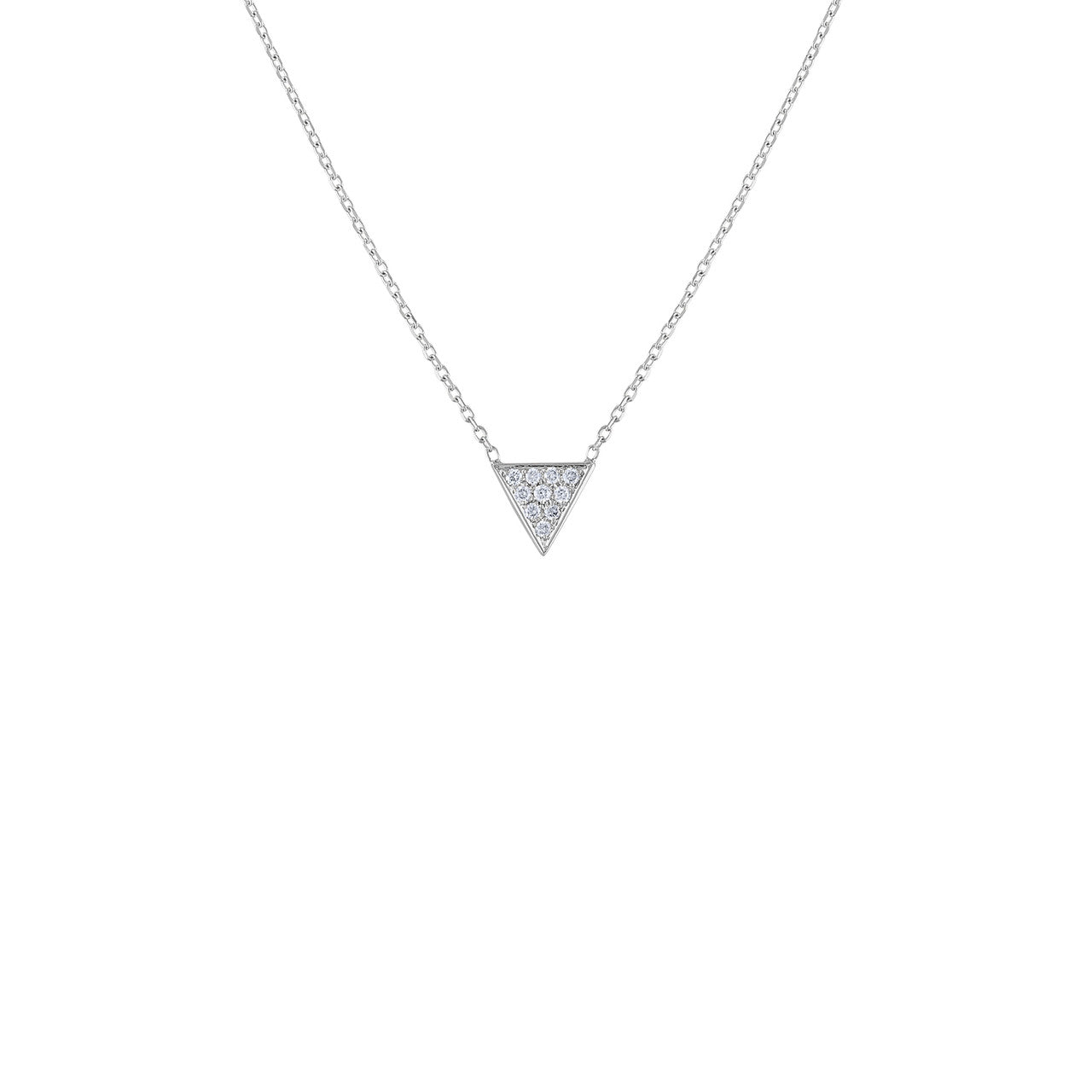 14K White Gold Diamond Triangle Pendant Necklace 