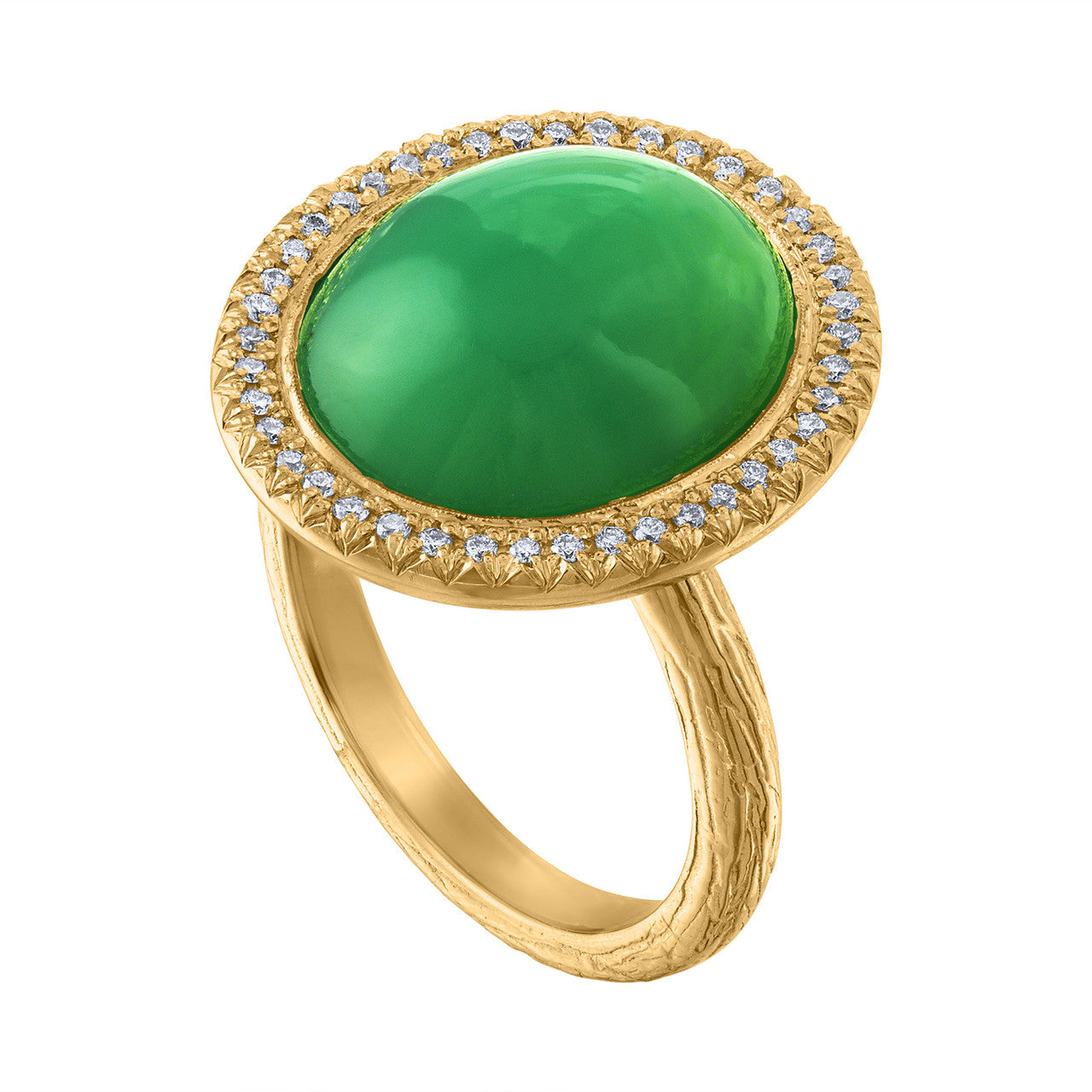 14K Yellow Gold Chrysoprase Diamond Anniversary Ring!