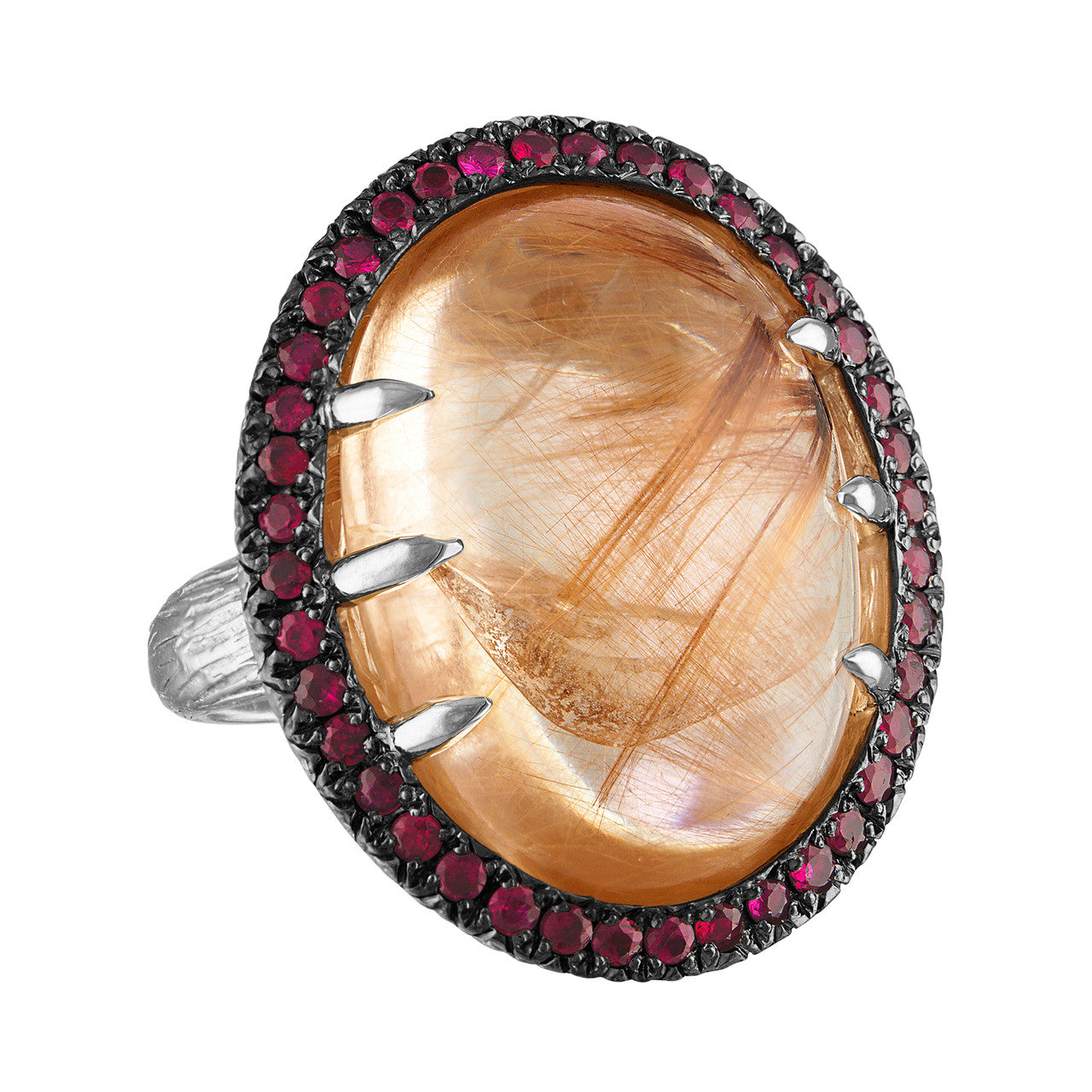 Exquisite Sterling Silver Rutilated Quartz Ruby Ring