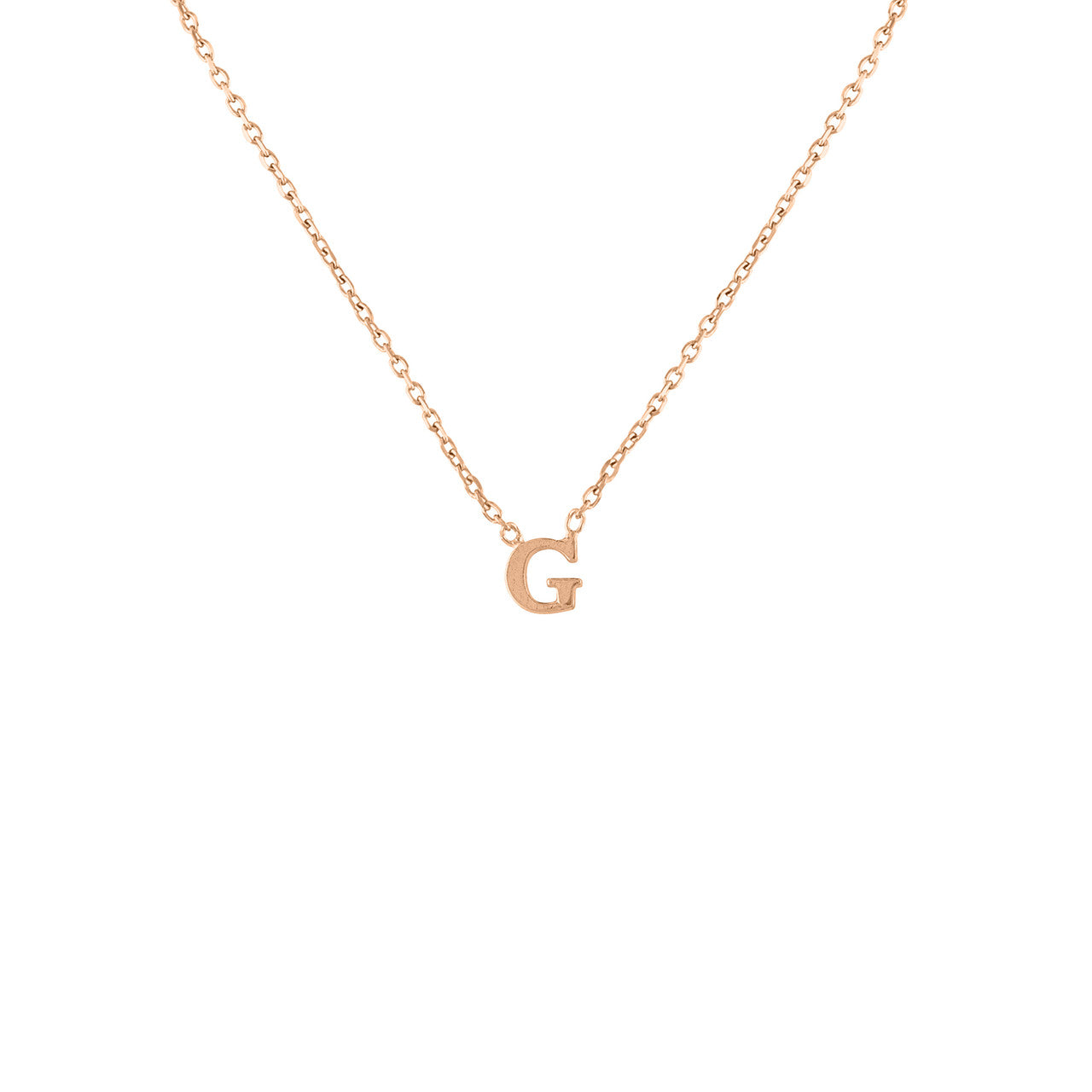 Solid Gold Tiny Initial Necklace, 14K Rose Gold Initial Necklace, Solid Gold Layering Necklace