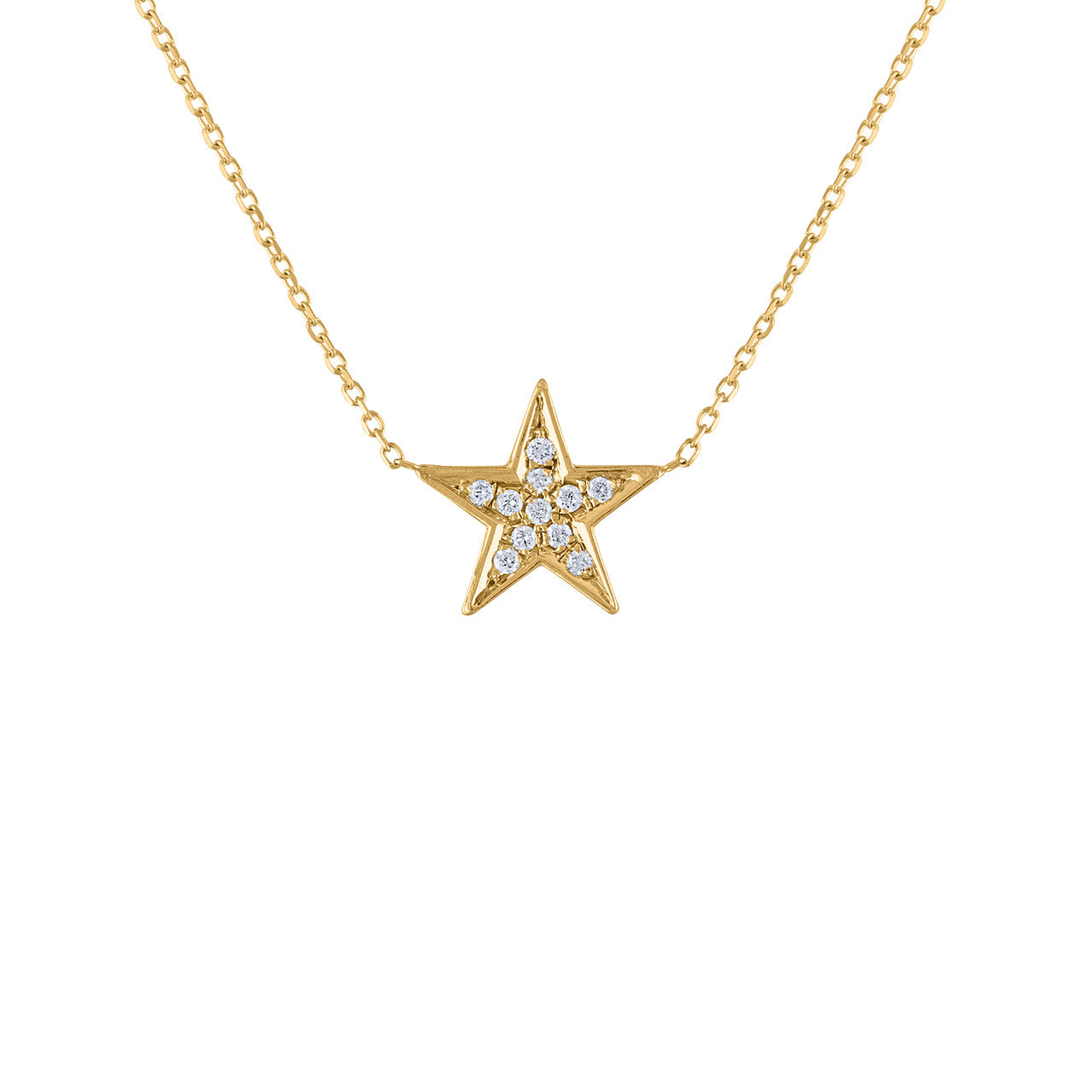 Diamond Star Necklace, 14K Yellow Gold Star Diamond Necklace, Pave Gold Necklace, Handmade Star Necklace Pendant