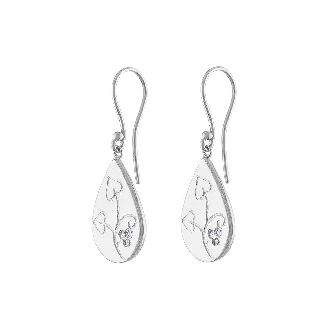 Unique Diamond Teardrop Earrings, 14K White Gold Diamond Teardrop Earring, Exquisite Hand Engraved Diamond Earring