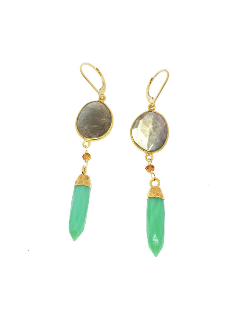 Labradorite and Citrine 14K gold-filled earrings with Chrysoprase drops