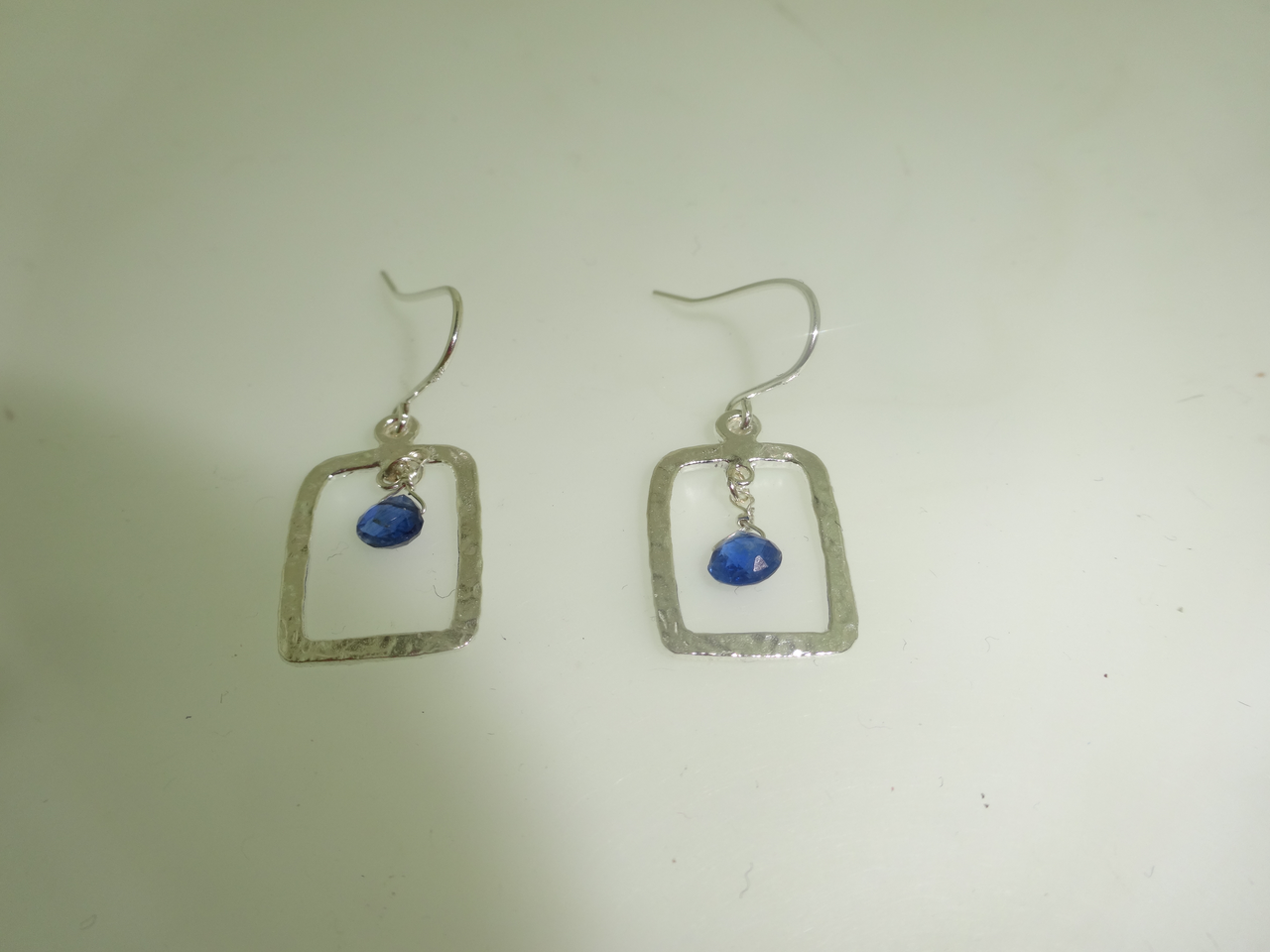 925 Sterling Silver Rectangle Hammered Kyanite Drop Earring, Silver Hammered Kyanite Gemstone Earring, Modern Handmade Silver Earring, Kyanite Earring